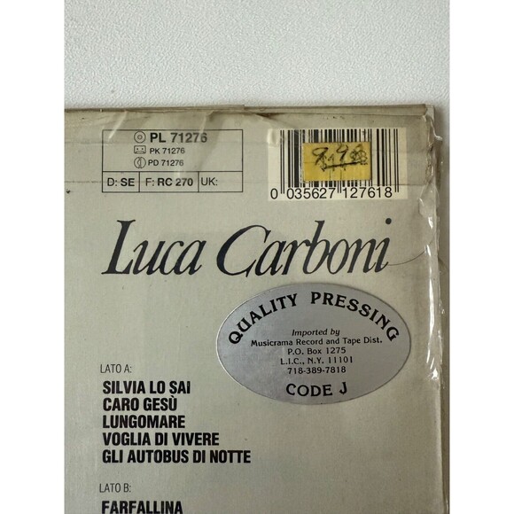 Luca Carboni Self Titled LP RCA Italia PL 71276 Import UK NEW SEALED Shrink Torn - Picture 4 of 4